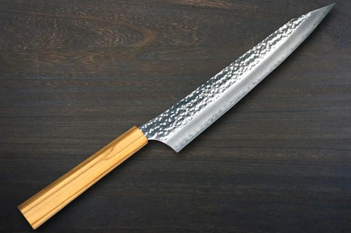 Yu Kurosaki R2(SG2) Hammered SENKO-EI WA OL8N Japanese Chef's Slicer(Sujihiki) 240mm with Olive Handle [Natural Finish] 