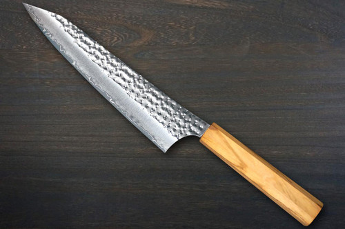Yu Kurosaki R2(SG2) Hammered SENKO-EI WA OL8N Japanese Chef's Gyuto Knife 180mm with Olive Handle [Natural Finish] 