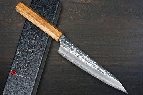 Yu Kurosaki R2(SG2) Hammered SENKO-EI WA OL8N Japanese Chef's Petty Knife(Utility) 150mm with Olive Handle [Natural Finish] 