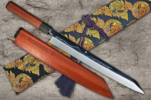 Yoshihiro Precious Wood Edition White No.2 Honyaki Mt.Fuji-Art Kiritsuke-Yanagiba(Sashimi) 270mm with Special Japanese Genuine Padauk [HON KARIN] Handle & Saya in Paulownia Box 