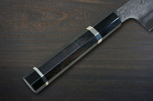 Kisuke Manaka KOKUENN Blue#1 Black Finished EBBFB2 Japanese Chef's Slicer(Sujihiki) 240mm with Double Buffalo Ringed Ebony Handle 