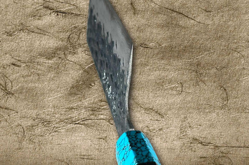 Kisuke Manaka ENN Blue#1 Kurouchi Hammered EBTCA2 Japanese Chef's Nakiri(Vegetable) 165mm with Double Blue Turquoise & Ebony Handle 