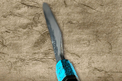 Kisuke Manaka ENN Blue#1 Kurouchi Hammered EBTCA2 Japanese Chef's Slicer(Sujihiki) 300mm with Double Blue Turquoise & Ebony Handle