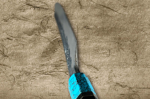 Kisuke Manaka ENN Blue#1 Kurouchi Hammered EBTCA2 Japanese Chef's Slicer(Sujihiki) 300mm with Double Blue Turquoise & Ebony Handle