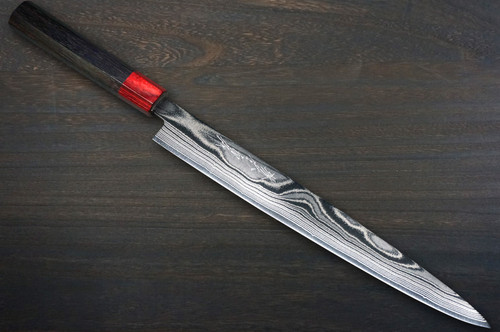 Keiichi Fujii AUS10 Nickel Damascus RS8R Japanese Chef's Knife SET 270mm with Red-Ring Rosewood Handle (KiritsukeSlicer-Slicer270-Slicer240-KiritsukeGyuto240-KiritsukeGyuto210-Bunka-Nakiri-Santoku-Petty+Chinese)