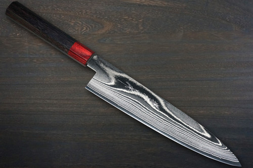Keiichi Fujii AUS10 Nickel Damascus RS8R Japanese Chef's Knife SET 270mm with Red-Ring Rosewood Handle (Slicer270-Slicer240-Gyuto240-Gyuto210-Bunka-Nakiri-Santoku-Petty)