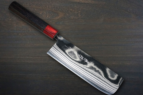 Keiichi Fujii AUS10 Nickel Damascus RS8R Japanese Chef's Knife SET 270mm with Red-Ring Rosewood Handle (Slicer270-Gyuto210-Bunka-Nakiri-Santoku-Petty)