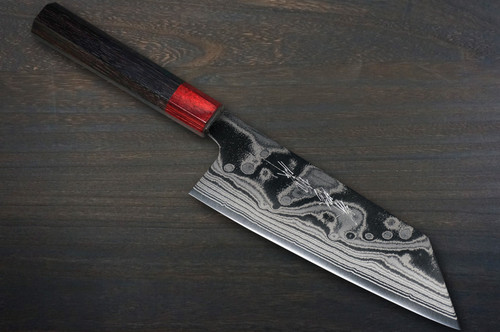 Keiichi Fujii AUS10 Nickel Damascus RS8R Japanese Chef's Knife SET 270mm with Red-Ring Rosewood Handle (Slicer270-KiritsukeGyuto210-Bunka-Nakiri-Santoku-Petty)