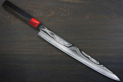 藤井啓市AUS10 镍大马士革RS8R 日本厨师刀套装270mm 红环红木手柄(切片