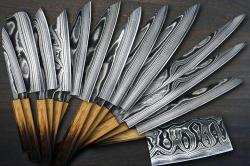 Keiichi Fujii AUS10 Nickel Damascus OK8B Japanese Chef's Knife SET with Urushi Lacquered Oak Handle (KiritsukeSlicer-Slicer270-Slicer240-Gyuto270-Gyuto240-Gyuto210-KiritsukeGyuto240-KiritsukeGyuto210-Bunka-Nakiri-Santoku-Petty+Chinese) 