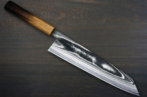 Keiichi Fujii AUS10 Nickel Damascus OK8B Japanese Chef's Knife SET 270mm with Urushi Lacquered Oak Handle (Slicer270-Slicer240-KiritsukeGyuto240-KiritsukeGyuto210-Bunka-Nakiri-Santoku-Petty)