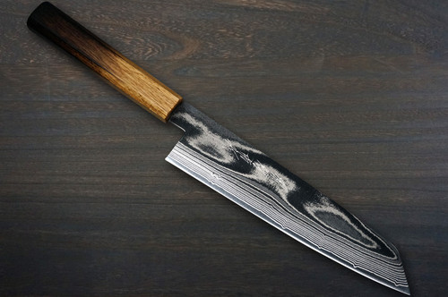 Keiichi Fujii AUS10 Nickel Damascus OK8B Japanese Chef's Knife SET 270mm with Urushi Lacquered Oak Handle (Slicer270-KiritsukeGyuto210-Bunka-Nakiri-Santoku-Petty)