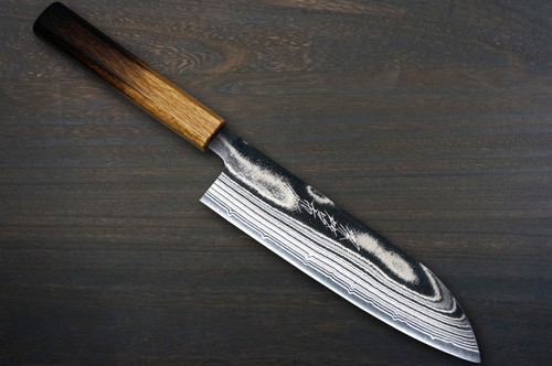 Keiichi Fujii AUS10 Nickel Damascus OK8B Japanese Chef's Knife SET 270mm with Urushi Lacquered Oak Handle (Slicer270-KiritsukeGyuto210-Bunka-Nakiri-Santoku-Petty)