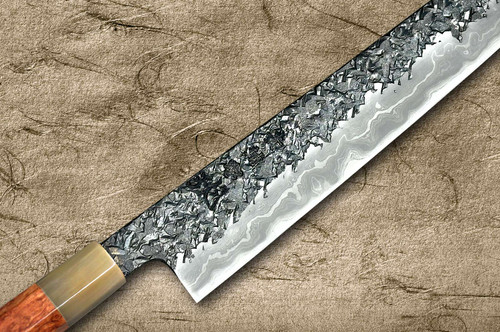 Kisuke Manaka ENN Blue#1 Kurouchi Hammered KRBFW Japanese Chef's Slicer(Sujihiki) 330mm with White Buffalo Ferrule Karin Lump Handle