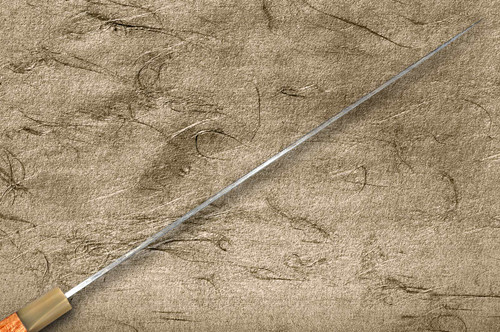 Kisuke Manaka ENN Blue#1 Kurouchi Hammered KRBFW Japanese Chef's Sakimaru-Slicer(Sujihiki) 450mm with White Buffalo Ferrule Karin Lump Handle