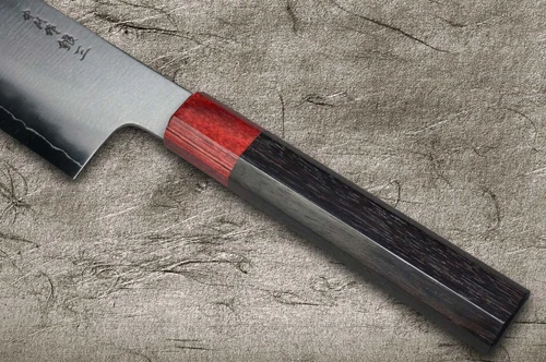 Satoshi Nakagawa Ginsan (Gingami No.3) Migaki RS8R Japanese Chef's Bunka Knife 170mm with Red-Ring Octagonal Handle 
