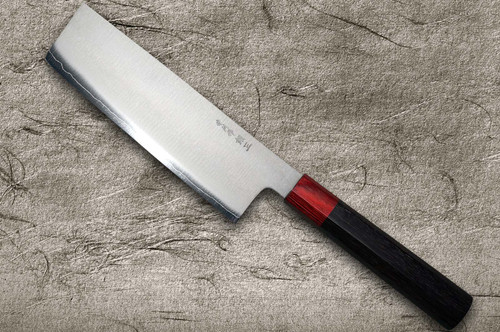 Satoshi Nakagawa Ginsan (Gingami No.3) Migaki RS8R Japanese Chef's Nakiri(Vegetable) 165mm with Red-Ring Octagonal Handle