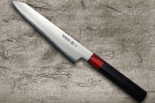 Satoshi Nakagawa Ginsan (Gingami No.3) Migaki RS8R Japanese Chef's Kiritsuke-Petty Knife(Utility) 150mm with Red-Ring Octagonal Handle