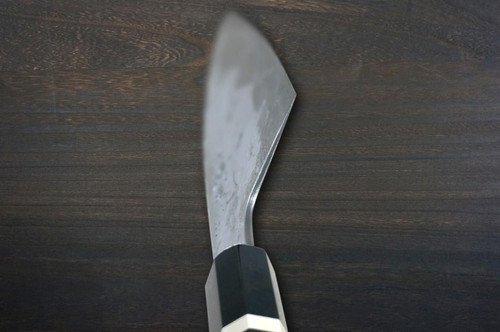 Kisuke Manaka KOKUENN Blue#1 Black Finished EBBFB2 Japanese Chef's Santoku Knife 165mm with Double Buffalo Ringed Ebony Handle 