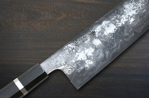 Kisuke Manaka KOKUENN Blue#1 Black Finished EBBFB2 Japanese Chef's Nakiri(Vegetable) 165mm with Double Buffalo Ringed Ebony Handle