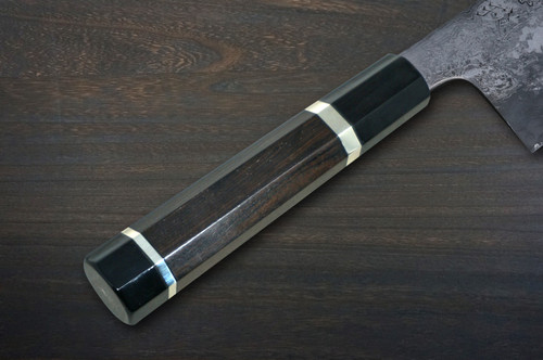 Kisuke Manaka KOKUENN Blue#1 Black Finished EBBFB2 Japanese Chef's Nakiri(Vegetable) 165mm with Double Buffalo Ringed Ebony Handle