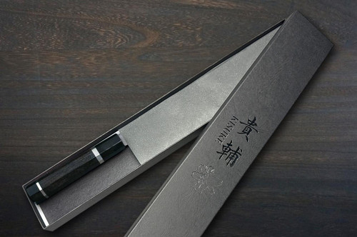 Kisuke Manaka KOKUENN Blue#1 Black Finished EBBFB2 Japanese Chef's Nakiri(Vegetable) 165mm with Double Buffalo Ringed Ebony Handle 