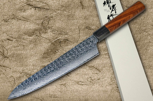 Sakai Takayuki SPG2 Damascus Hammered WA Japanese Chef's Gyuto Knife 210mm with Black-Ring Octagonal Rosewood Handle