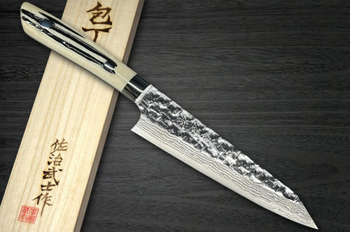 Takeshi Saji SRS13 Mirror Hammered Damascus DHW Japanese Chef's