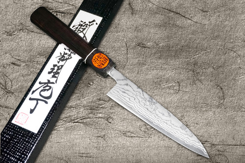 Shigeki Tanaka Aogami No.2 Damascus EB Japanese Chef's Petty Knife(Utility) 120mm with Ebony Handle