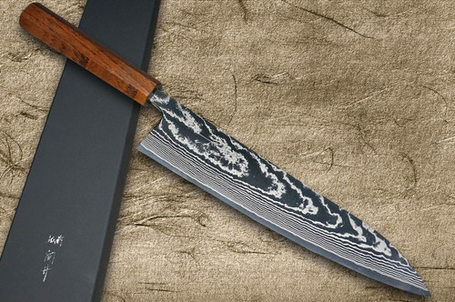 Yu Kurosaki R2(SG2) 黑色大马士革日式厨师牛刀240毫米带漆艺槐木手柄