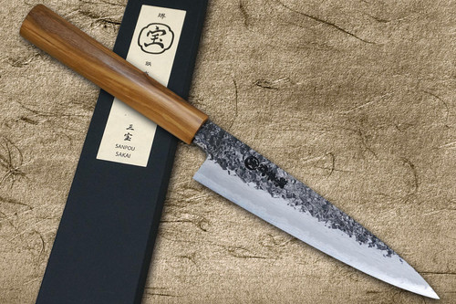 Sakai Takayuki SANPOU Model MIZU Kurouchi White #2 Japanese Chef's Petty Knife(Utility) 150mm with Olive Handle