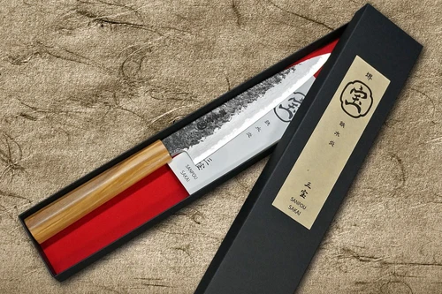 Sakai Takayuki SANPOU Model MIZU Kurouchi White #2 Japanese Chef's Petty Knife(Utility) 150mm with Olive Handle 