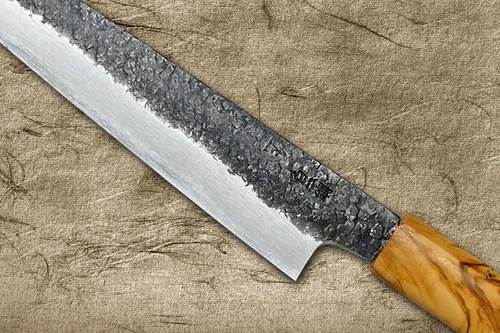 Couteau japonais de chef Sakai Takayuki SANPOU modèle MIZU Kurouchi White #2 (Sujihiki) 240mm avec manche en olivier