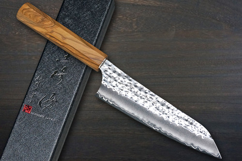 Yu Kurosaki R2(SG2) Hammered SENKO-EI WA OL8N Japanese Chef's Bunka Knife 150mm with Olive Handle [Natural Finish]