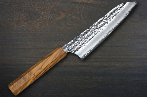 Couteau Bunka japonais Yu Kurosaki R2(SG2) martelé SENKO-EI WA OL8N 150mm avec manche en olivier [Finition naturelle]