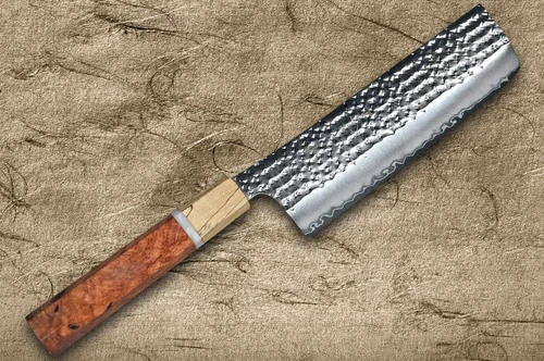 Yu Kurosaki R2(SG2) Hammered SENKO-EI WA KR8MP Japanese Chef's Nakiri(Vegetable) 165mm with Karin Lump Wood with Maple Ferrule 