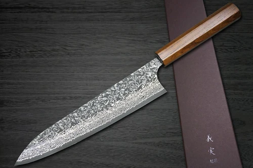 Yoshimi Kato 63 Layer VG10 Black Damascus EJ8B Japanese Chef's Gyuto Knife 240mm with Black Urushi Lacquered Enju Handle 