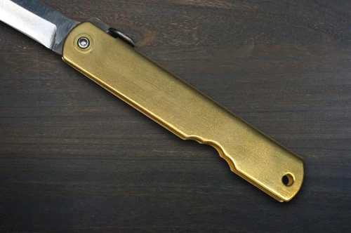 HIGONOKAMI Nagao Kanekoma Aogami Migaki Folding Kiritsuke-Petty Knife(Utility) 72mm with Brass Handle [MITSUO] 