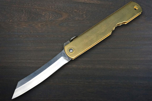 HIGONOKAMI Nagao Kanekoma Aogami Migaki Folding Kiritsuke-Petty Knife(Utility) 72mm with Brass Handle [MITSUO] 