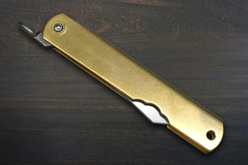HIGONOKAMI Nagao Kanekoma Aogami Migaki Folding Kiritsuke-Petty Knife(Utility) 72mm with Brass Handle [MITSUO] 