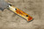 Takeshi Saji VG10W Colored Damascus Nashiji DHO Japanese Chef's Gyuto Knife 270mm with Orange Antler Handle 