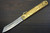 HIGONOKAMI Nagao Kanekoma Aogami Damascus Engraving Folding Kiritsuke-Petty Knife(Utility) 90mm with Golden Brass Handle [Holy Beasts - GENBU] 