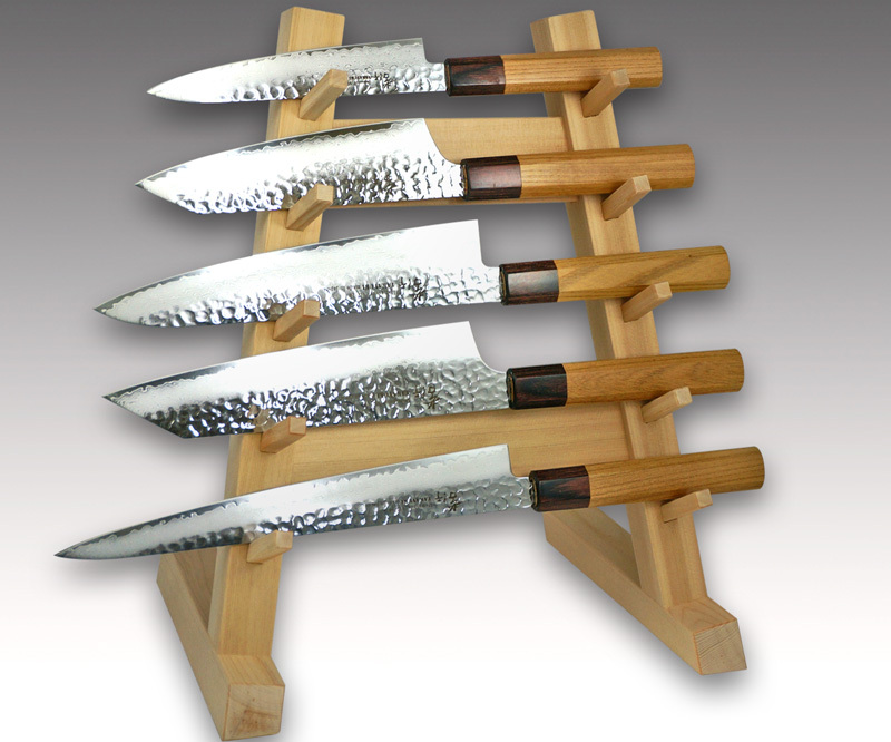 Kei Kobayashi R2 Special Finished CS Japanese Chef's Knife SET  (Gyuto210-Slicer-Santoku-Vegetable-Petty) with Red Lacquered Wood Handle