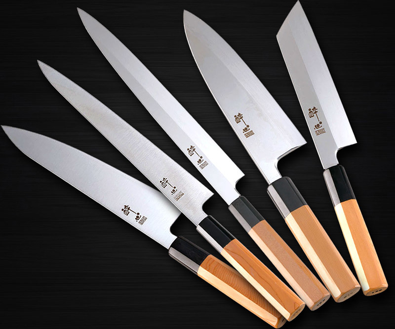 Kanetsune KC-950 DSR-1K6 Stainless Hammered Japanese Chef's Knife SET  (Gyuto180-Slicer210-Santoku-Vegetable-Petty-Mini Deba)