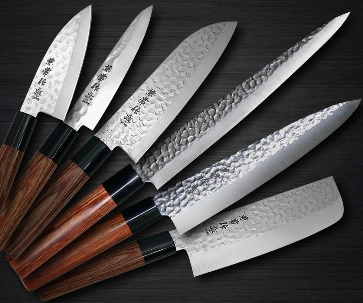 Kei Kobayashi R2 Special Finished CS Japanese Chef's Knife SET  (Gyuto210-Slicer-Santoku-Vegetable-Petty) with Red Lacquered Wood Handle