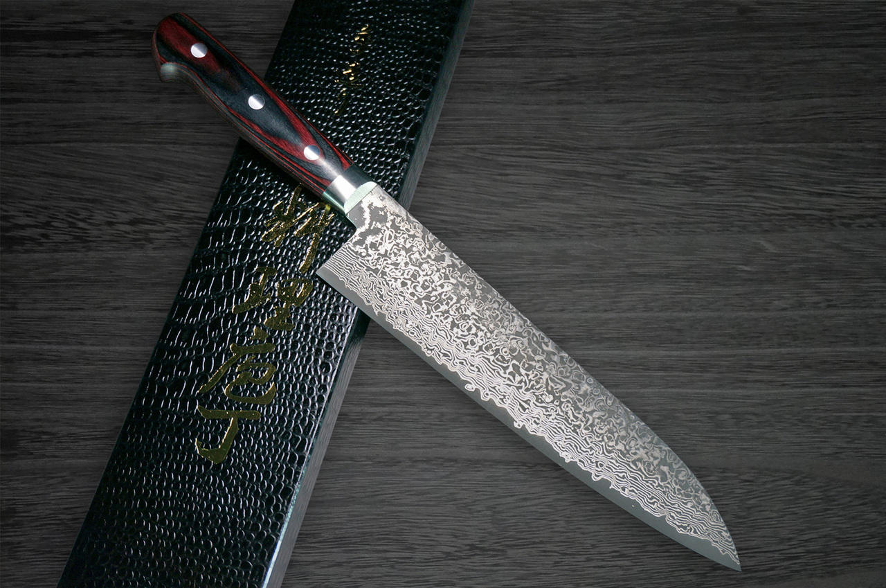 Yoshimi Kato 63 Layer VG10 Black Damascus PW Japanese Chef's Gyuto Knife  180mm with Laminated Wood Handle