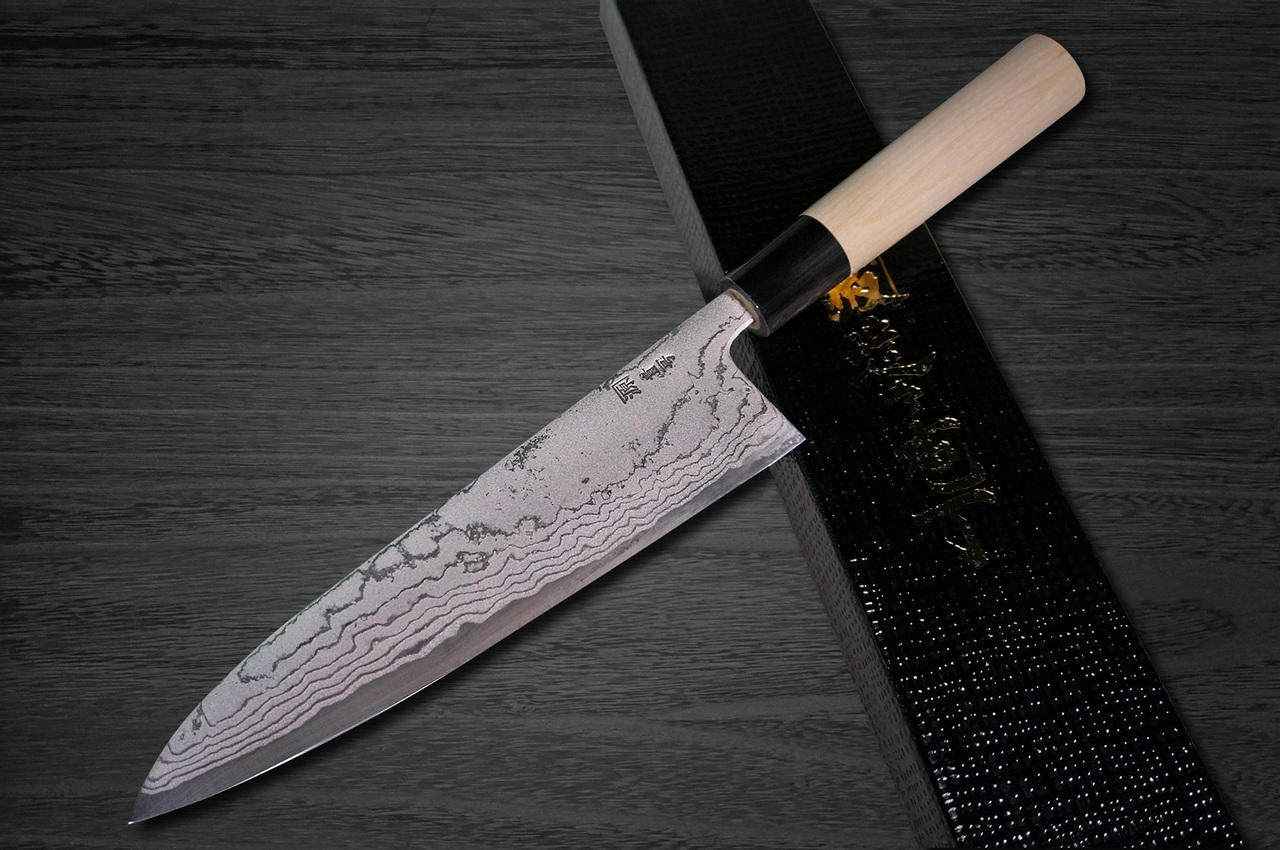 Shigeki Tanaka Aogami No.2 Damascus MB Japanese Chefs Gyuto Knife 210mm with Magnolia Wood Handle