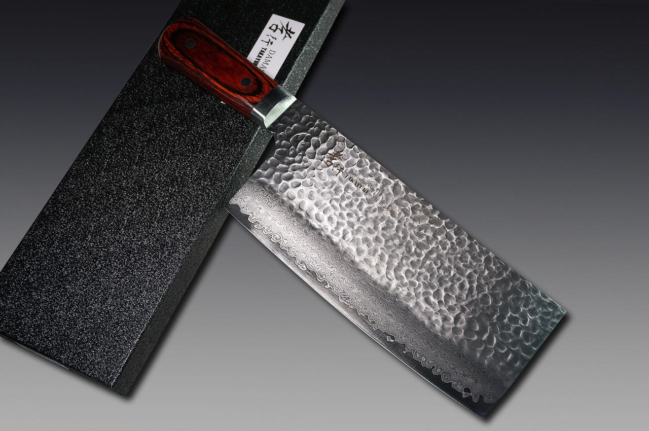 Sakai Takayuki 33-Layer VG10 Damascus Hammered WA Japanese Chef's Knife SET  (Kengata Gyuto190mm - Slicer240mm - Kengata Santoku160mm)