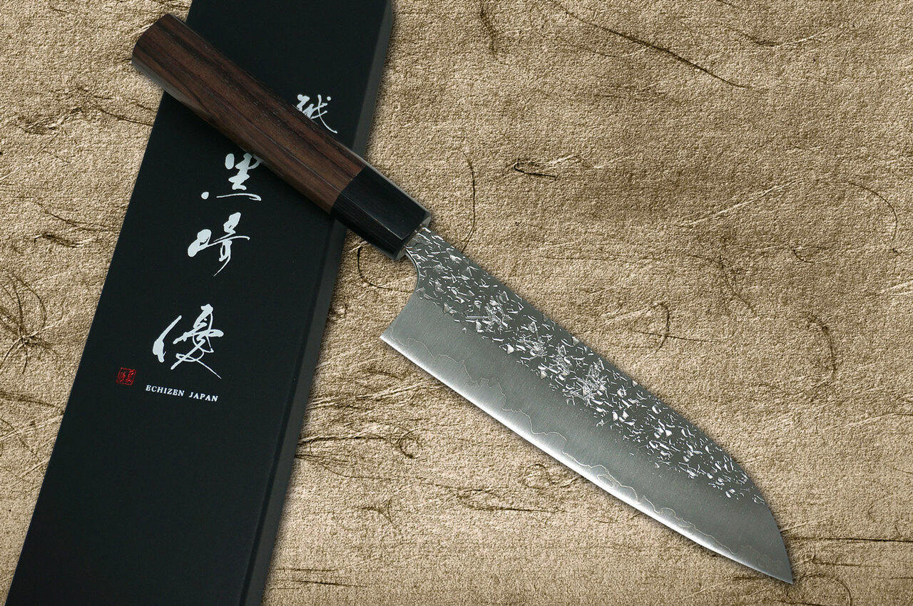 黑崎优R2(SG2) 锤纹滴和RS8B 日本厨师三德刀170mm 带黑环八角