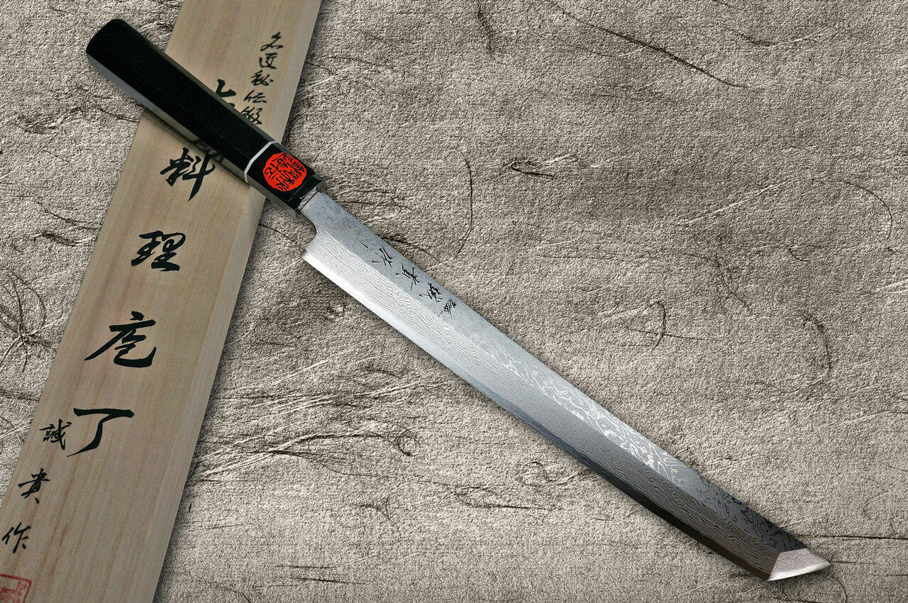 10.sasukichi様 Sujihiki AUS-10 Nashiji Damascus Oak Handle 240mm – MUSASHI